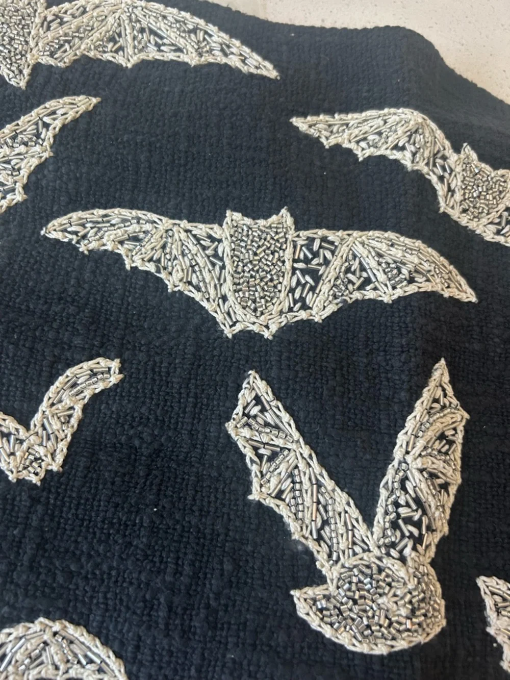 2 Pottery Barn Beaded Bat Embroidered Lumbar Pillow Shams Halloween